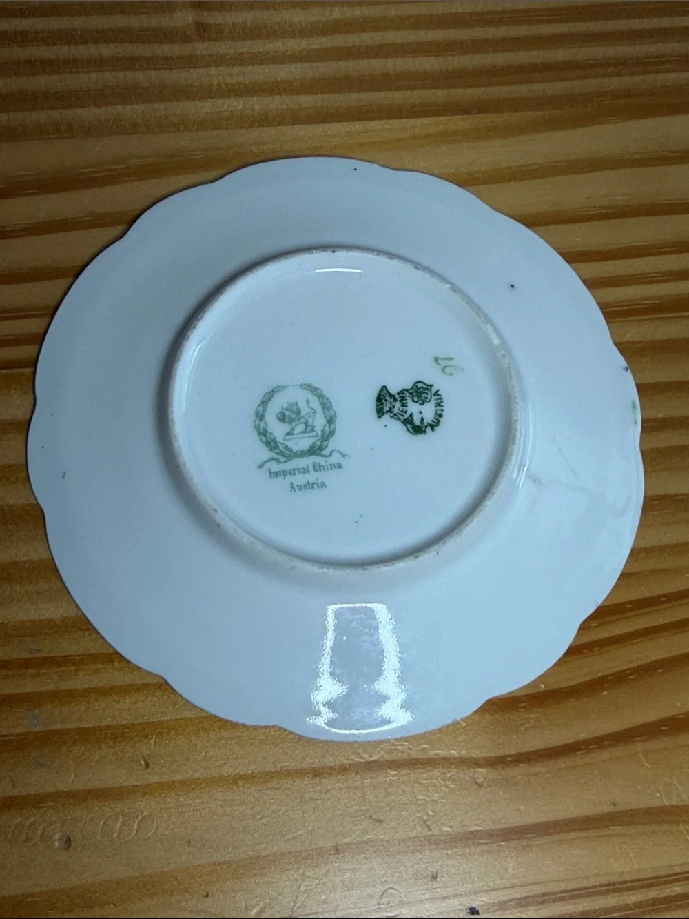 Antique Imperial China Austria Green Gold Ramekin & Underplate Set c.1900